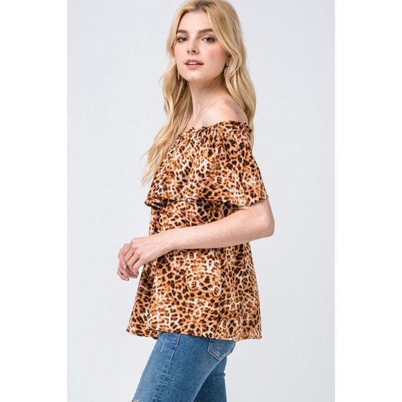 Entro Leopard Print Off The Shoulder Top - Picture 2 of 6